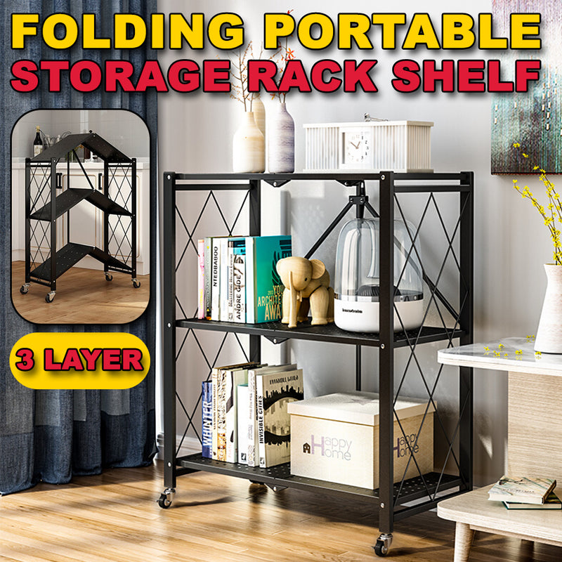 idrop 3 LAYER Foldable Portable Space Saving Kitchen Storage Shelf Rack