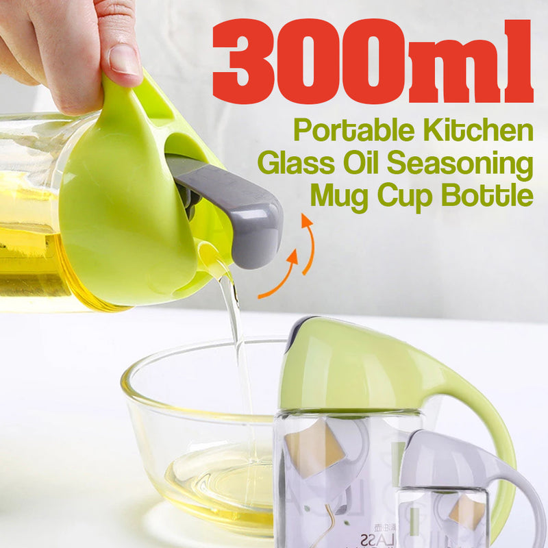 idrop 300ml Portable Kitchen Glass Oil Seasoning Mug Cup Bottle Container
