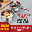 idrop [ 18CM ] Stainless Steel SUS316 Nonstick Honeycomb Single Handle Milk Pot + Steamer Layer / Periuk Masak Susu Keluli Tahan Karat + Pengukus / 316不锈钢双面蜂窝单柄奶锅+蒸笼18CM