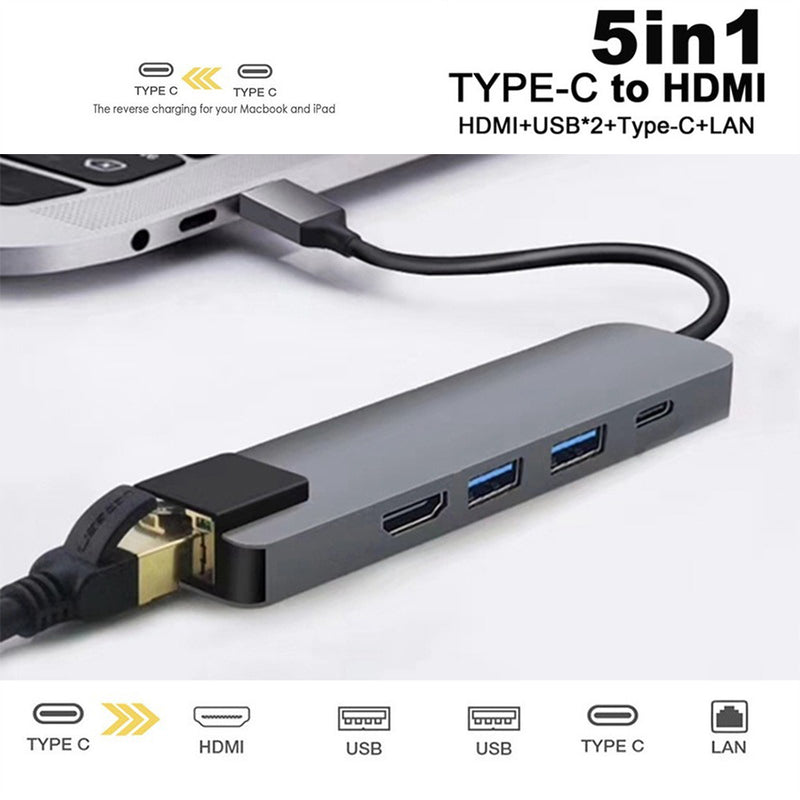 idrop [ 5 IN 1 ] TYPE-C to HDMI 4K / LAN RJ45 Ethernet / Type C / USB 3.0 Adapter Cable