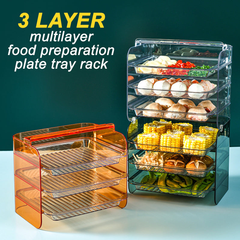 idrop [ 3 LAYER ] Multilayer Transparent Food Preparation Plate Rack / Rak Bertingkat Penyediaan Makanan / 多功能可叠加配菜盘
