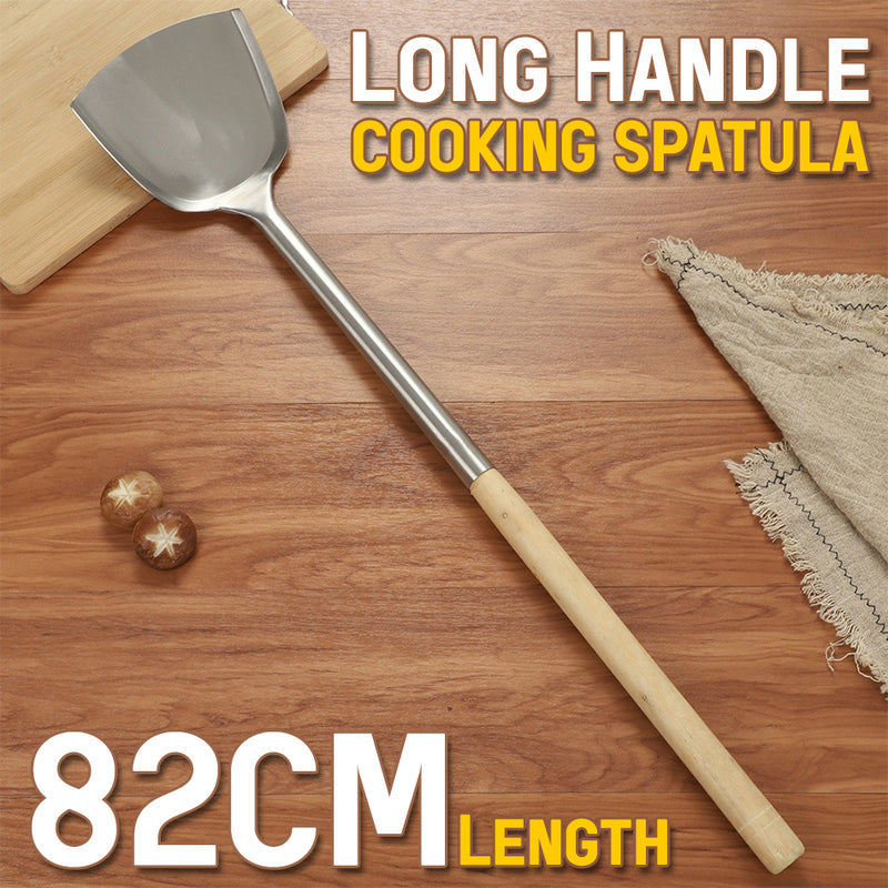 idrop [ 82CM ] Chef Kitchen Long Handle Cooking Spatula Stainless Steel with Wood Handle / Spatula Memasak Dapur Panjang Keluli Tahan Karat & Pemegang Kayu / 木柄铲