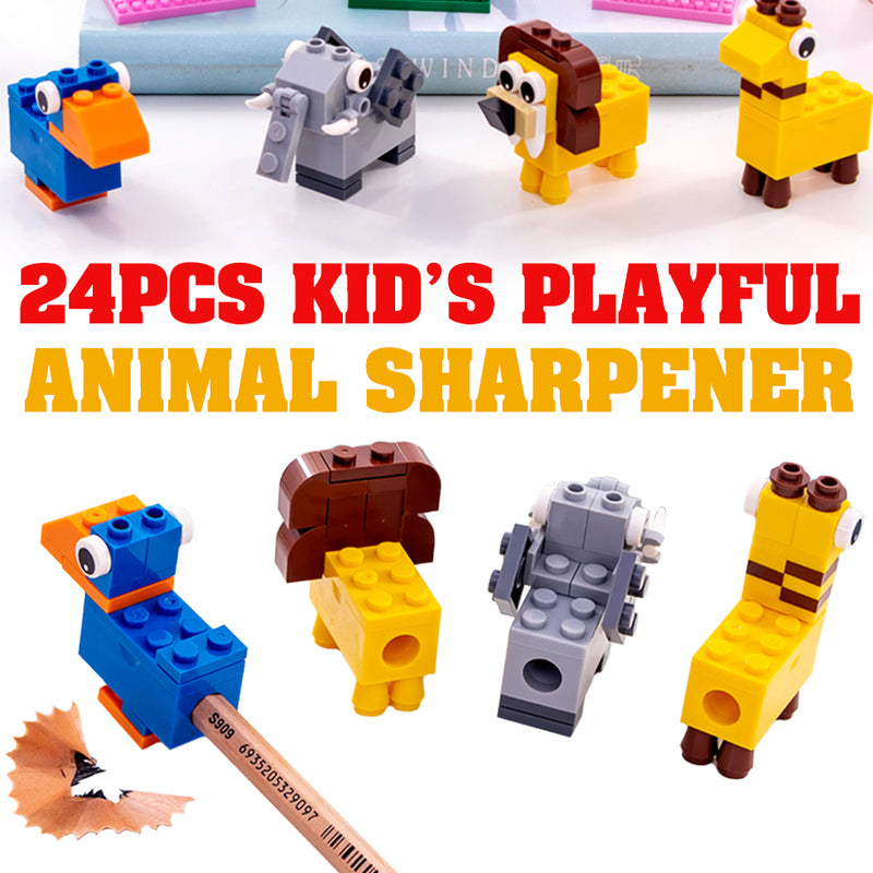 idrop Kid's Animal Building Block Sharpener [ 24pcs per set | Lion & Elephant / Giraffe & Toucan ]