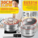 idrop [ 30CM ] 2 LAYER SUS316 Stainless Steel Nonstick Honeycomb Cooking Wok & Steamer / Periuk Kuali Memasak & Stim Dua Tingkat Keluli Tahan Karat Dan Tidak / 316不锈钢双面蜂窝双耳小资锅+蒸笼(汤蒸锅)30CM