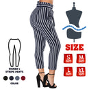 idrop Women's High-Waist Striped Cropped Pants with a Front Tie