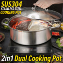 idrop [ 30CM ] 2 IN 1 SUS304 Stainless Steel Mandarin Duck Hot Pot / Periuk Masak Dua Dalam Satu / 30CM不锈钢鸳鸯火锅(304)(复底玻璃盖)(皮 纸盒鸳鸯点焊)