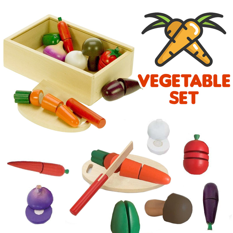 idrop WOOD TOYS - VEGETABLE VEGGIES SET - Children Food Cutting Toy Box Set