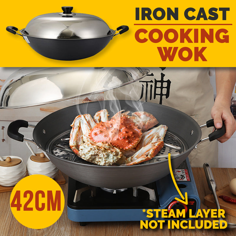 idrop [ 42CM ] Iron Casted Nonstick Cooking Wok