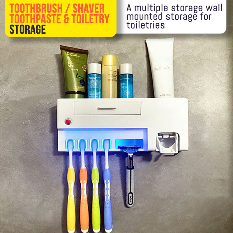 idrop Wall Mounted Toothbrush Toiletries Storage Rack Shelf with Anti Bacteria Virus UV Disinfectant Sterilization Light