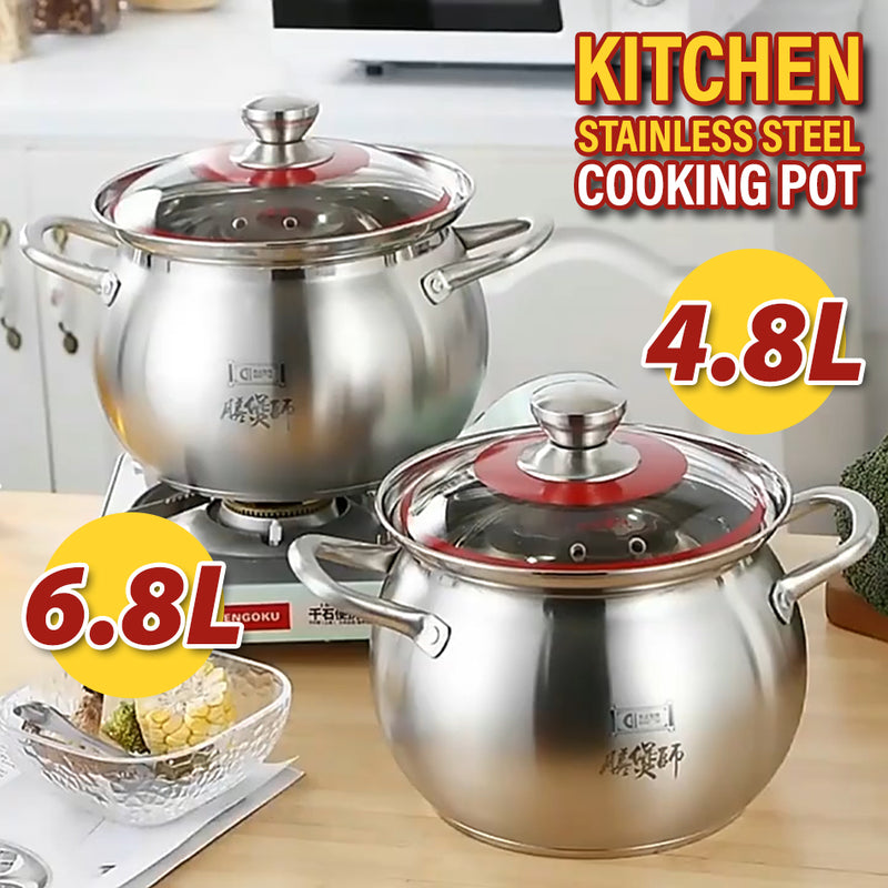 idrop [ 4.8L / 6.8L] Kitchen Cooking Soup Porridge Cauldron Stock Pot SUS304 Stainless / Steel Periuk Kuali Keluli tahan Karat /  304不锈钢膳煲师S系列高 汤锅