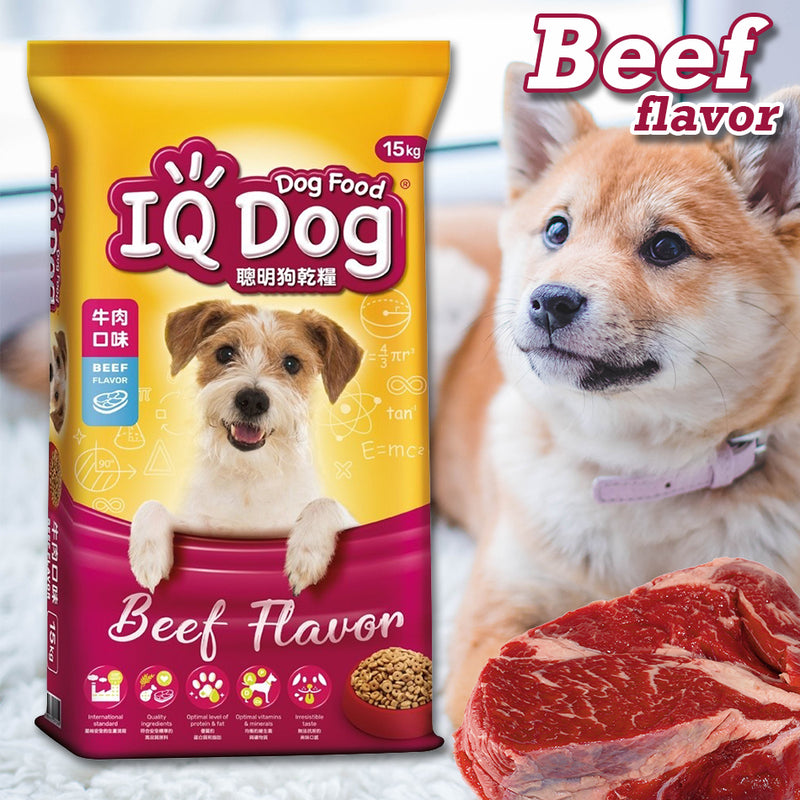 idrop [ 15KG ] Dog Food IQ Dog Dry Food Kibble ( CHICKEN / BEEF ) flavor / IQ Dog Makanan Kering Anjing Haiwan Peliharaan perisa (AYAM / DAGING ) / 干狗粮粗磨（鸡肉味/牛肉味）