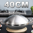 idrop 40CM  SUS304  Stainless Steel Kitchen Non Stick Honeycomb Cooking Frying Wok with Lid Cover