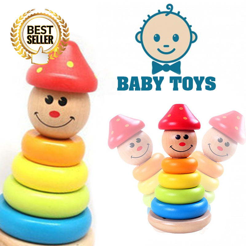 idrop MUSHROOM HEAD - Baby Toddler Wooden Stacking Tumbler Toy
