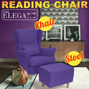 idrop High Back Canvas Reading Chair with Arm Rest + Leg Rest Stool