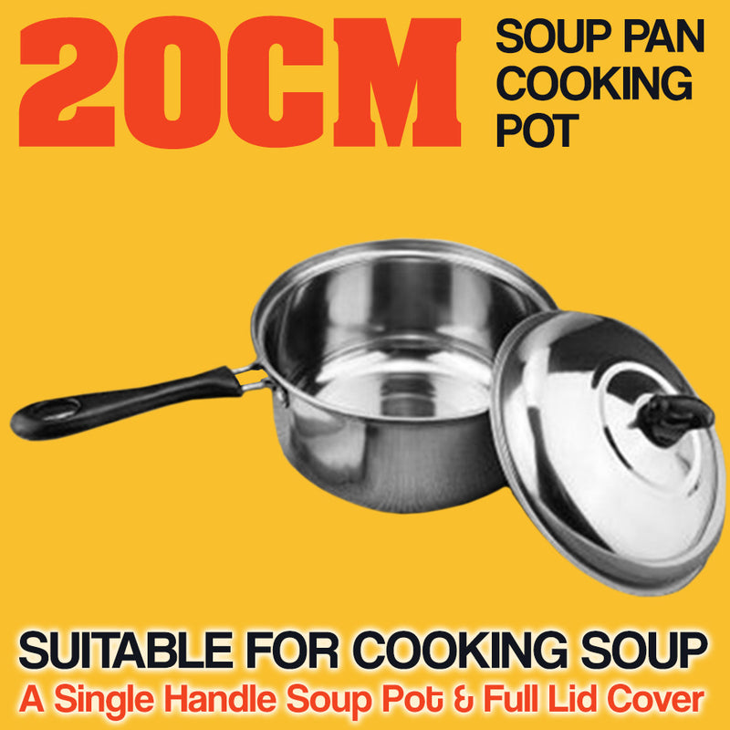 idrop 20CM Single Handle Soup Pan Cooking Pot with Lid Cover