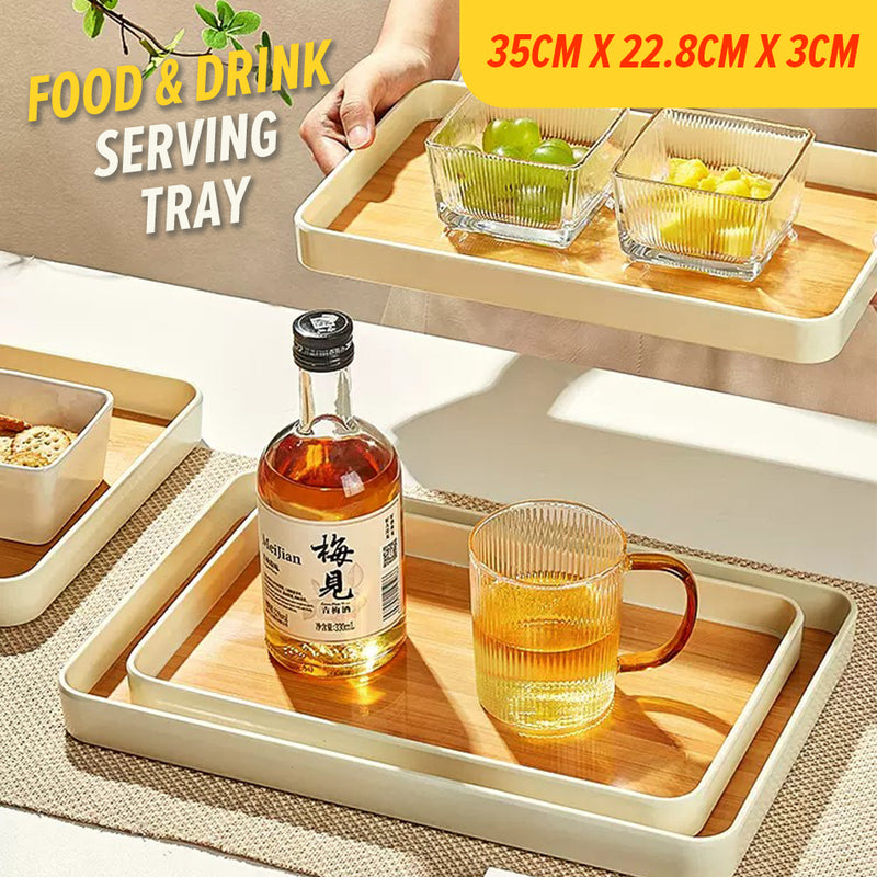 idrop Japanese Style Minimalist Food & Drink Serving Tray / Dulang Hidang Makanan & Minuman / 大号木板图案塑料面托盘