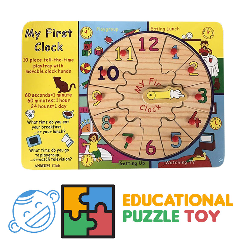 idrop WOOD TOYS - Kids Small Knob Puzzle Clock Learning Toy