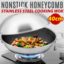 idrop [ 40CM ] Honeycomb Nonstick Stainless Steel SUS316 Cooking Wok with Full Lid Cover / Kuali Memasak Keluli Tahan Karat / 蜂窝状不粘不锈钢 SUS316 炒锅带全盖