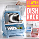 idrop [ 2 LAYER ] Dustproof Kitchen Storage Utensil Cups Bowls and Dish Rack Shelf / Rak Dapur Sudu Garpu Cawan Pinggan Mangkuk / 防尘沥水碗架(升级版双层带盖碗架)