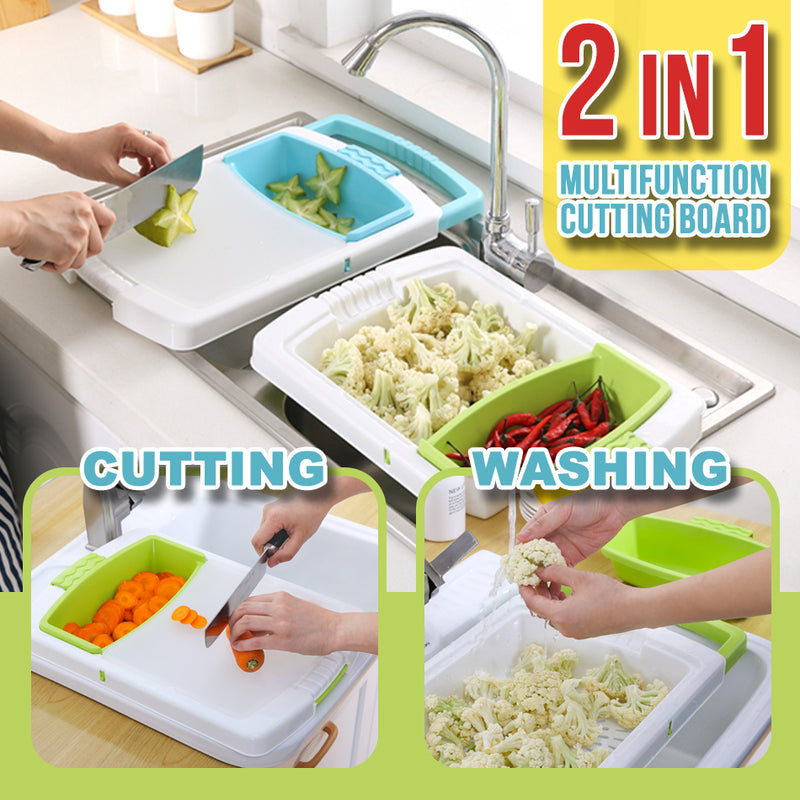 idrop 2 IN 1 Multifunction Kitchen Sink Retractable Cutting Chopping Board Water Draining Basket
