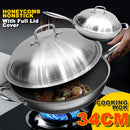 idrop [ 34CM ] Honeycomb Nonstick SUS316 Stainless Steel Cooking Wok with Full Steel Lid Cover / Kuali Memasak Keluli Tahan Karat / (内外蜂窝)(钢盖)34CM不粘炒锅(全印 316)丰隆
