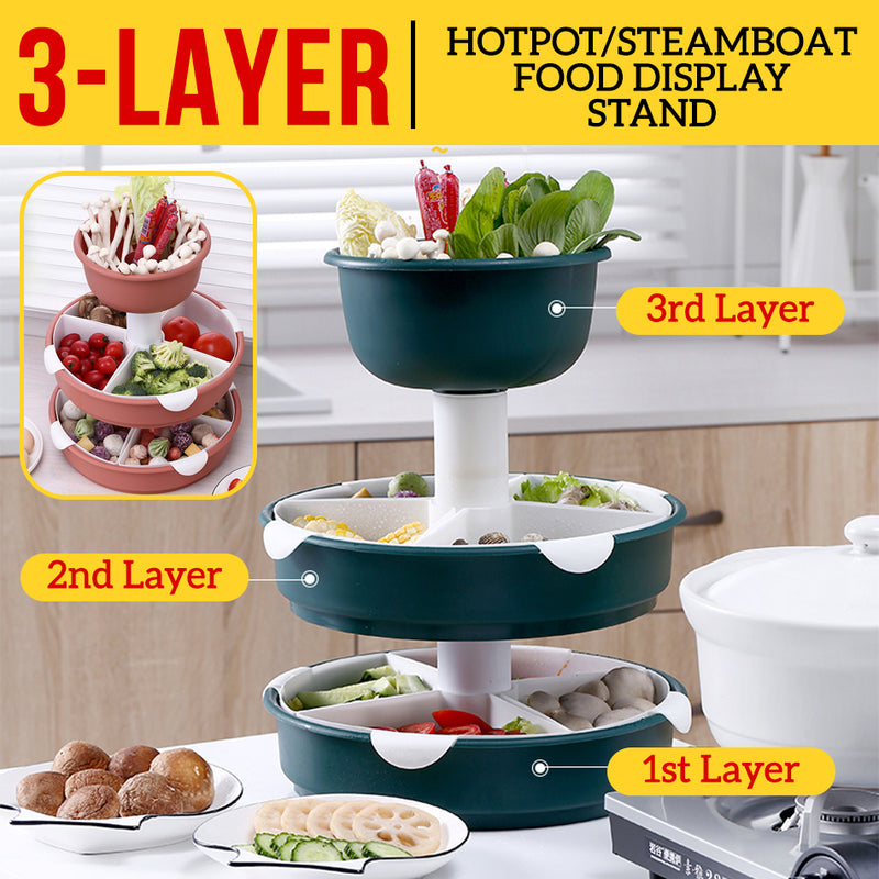 idrop [ 3 LAYER ] Multilayer Kitchen Rotating Hotpot Steambot Food Meat Vegetable Display Platter