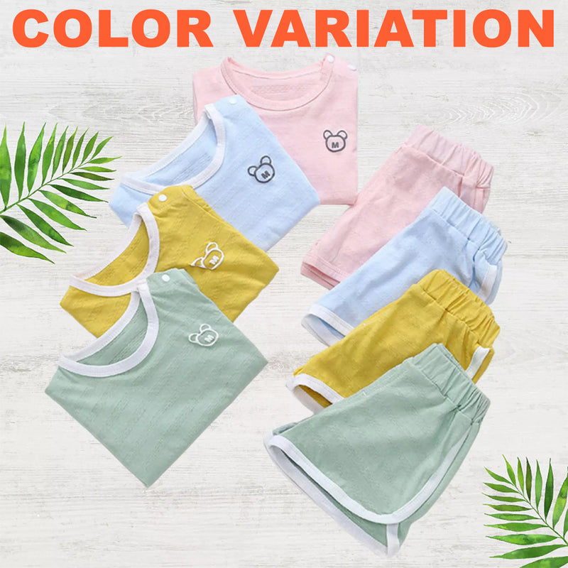 idrop (Ready Stock) Baby Full Cotton Mesh Design Short Sleeved Clothing Set / Baju dan Seluar Bayi Lengan pendek / 婴儿全棉网眼设计短袖服装套装