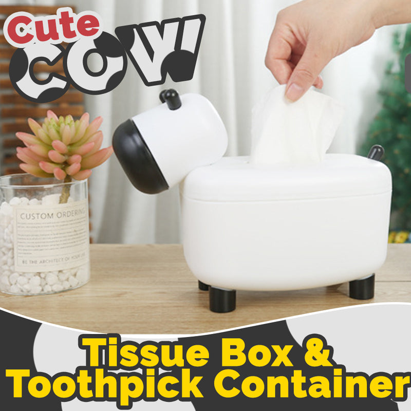 idrop 2 IN 1 Cute Cow Tissue Box Holder & Toothpick Container