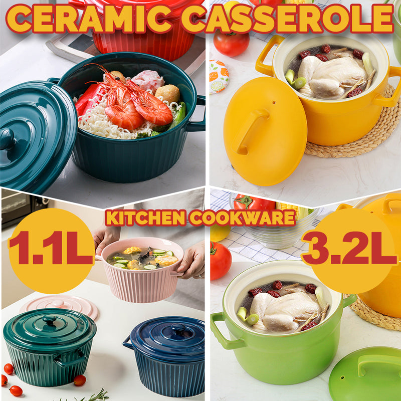 idrop [ 1.1L / 3.2L ] Ceramic Casserole Cooking Pot Bowl