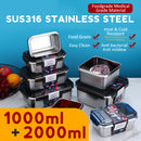 idrop [ 1000ml + 2000ml ] SUS316 Stainless Steel Antibacterial Rectangle Food Container Food Grade Heat Resistant Lunch Box / Bekas Makanan Keluli Tahan Karat Tahan Panas / 316材质抗菌不锈钢2件套保鲜盒长方形(1000ML+2000ML)