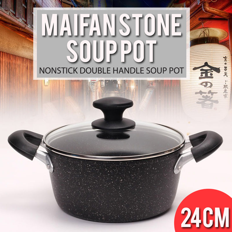 idrop [ 24CM ] 4.3L Maifan Stone Nonstick Aluminium Soup Pot With Glass Lid Cover / Periuk Mangkuk Masak / 24CM铝汤锅玻璃盖)