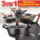 idrop 3 IN 1 [ 24 / 24 / 32cm ] Non-Stick Coated Kitchen Cookware Pot & Pan Cooking Set