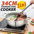 idrop [ 34CM ] 2 IN 1 SUS304 Stainless Steel Deep Hot Pot Cooker