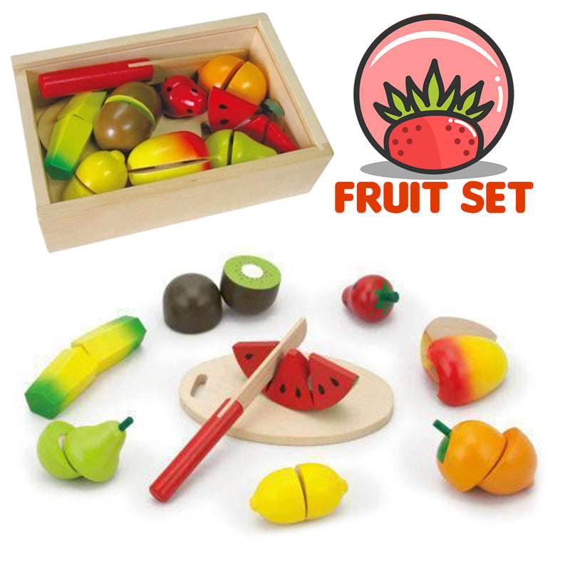 idrop WOOD TOYS - FRUIT SET - Children Food Cutting Toy Box Set