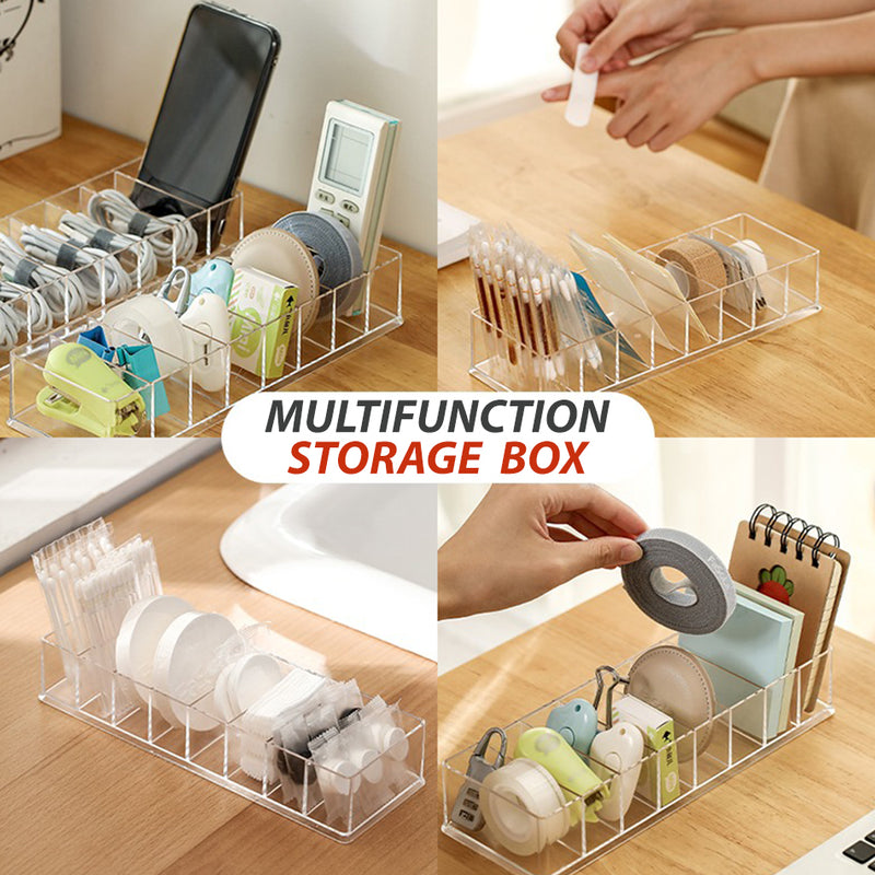 idrop [ 8 SLOT ] Table Desktop USB Data Cable & Accessory Storage Box / Kotak Penyimpanan Kabel USB & Aksesori / 塑料透明8格不带盖桌面数据线收纳盒(桌面数据线收纳神器)25*8.5*4.8CM