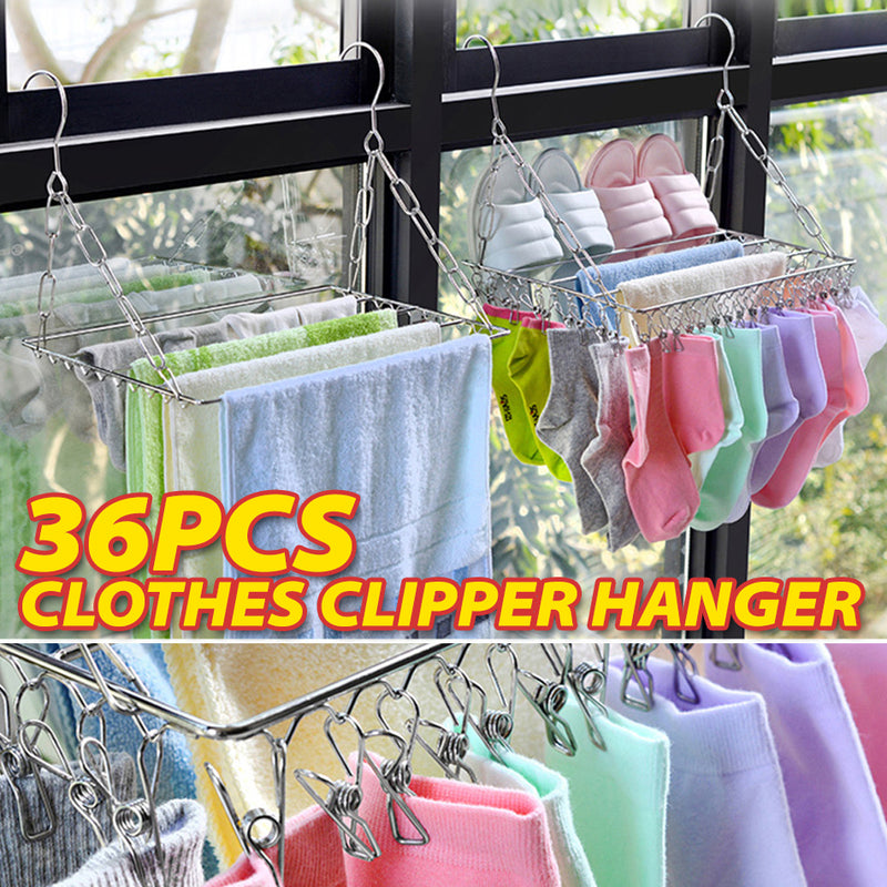 idrop [ 36Pcs Clipper ] Stainless Steel Clothing Laundry Railing Shelf Rack