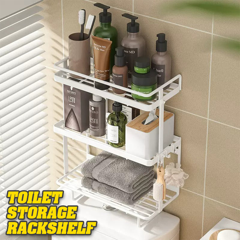 idrop Three Layer Iron Toilet Shelf Storage Rack with Hooks / Rak Penyimpanan Barang Tandas Jamban 3 Lapis / (强力胶)三层马桶上方置物架