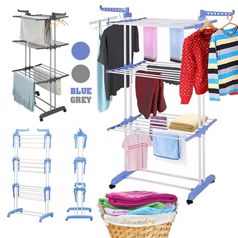 idrop THREE LAYER Foldable Mobile Laundry Clothes Drying Rack With Rotatable Arm Hanger
