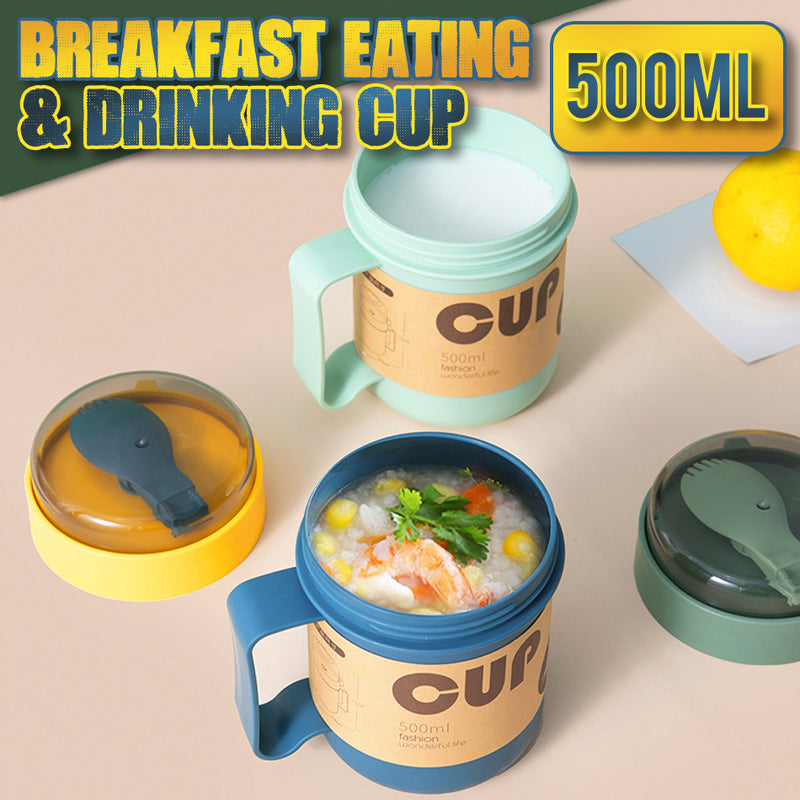 idrop 500ml Breakfast Cup for Eating & Drinking + Foldable Spoon
