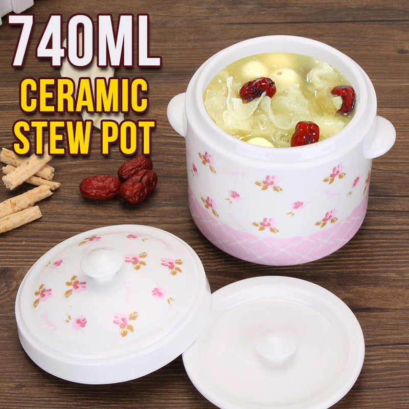 idrop 740ml Ceramic Floral Stew Pot