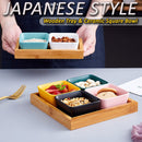 idrop Japanese Style Wooden Serving Tray & Ceramic Square Bowl / Dulang Hidangan Kayu Gaya Jepun & Mangkuk Persegi Seramik / 4格小方碗木板托盘 (9*9CM碗 19*19CM托盘)