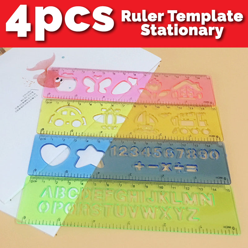 idrop 4pcs Drawing Ruler Stationary Set Template various design shape