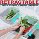 idrop Retractable Kitchen Drainage Wash Basket / Bakul Basuh Sayur dan Buah / 双层可伸缩塑料沥水蓝