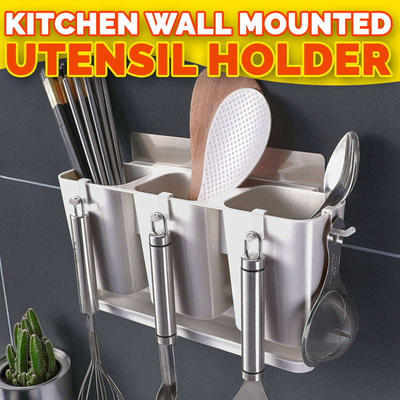 idrop Wall Mounted 3-Cup Kitchen Utensil Drainage Holder