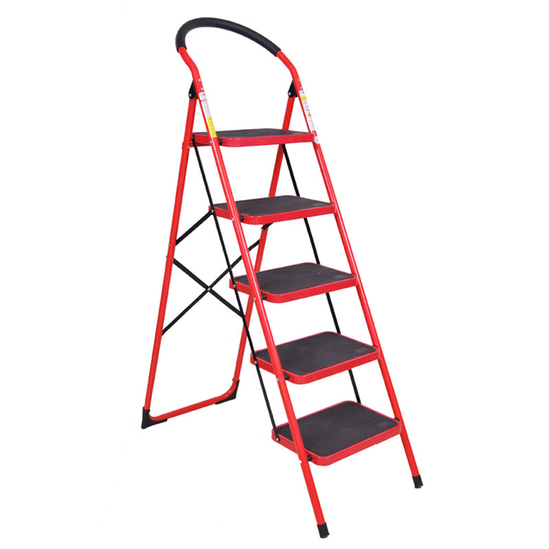 idrop Heavy Duty Foldable Red 5 Step Iron Household Ladder