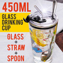 idrop 450ml Drinking Glass Cup + Straw & Spoon