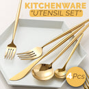 idrop 4PCS Golden Stainless Steel Kitchen Utensil Spoon Fork Knife Set