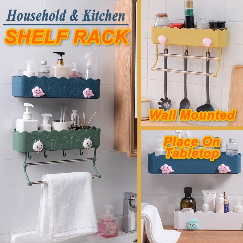 idrop Wall Mounted Bathroom & Kitchen Storage Shelf rack with Hook and Railing Hanger