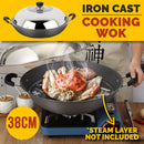 idrop [ 38CM ] Iron Casted Nonstick Cooking Wok with Composite Compound Bottom / Kuali Masak / 复合复合底铸铁不粘锅