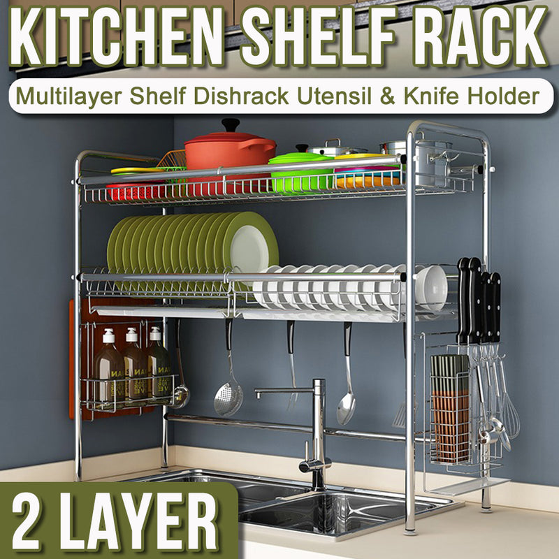 idrop 2 LAYER Kitchen Stainless Steel Sink Shelf Dish Rack Utensils Knife & Cutting Board Storage [ SUS304 ]